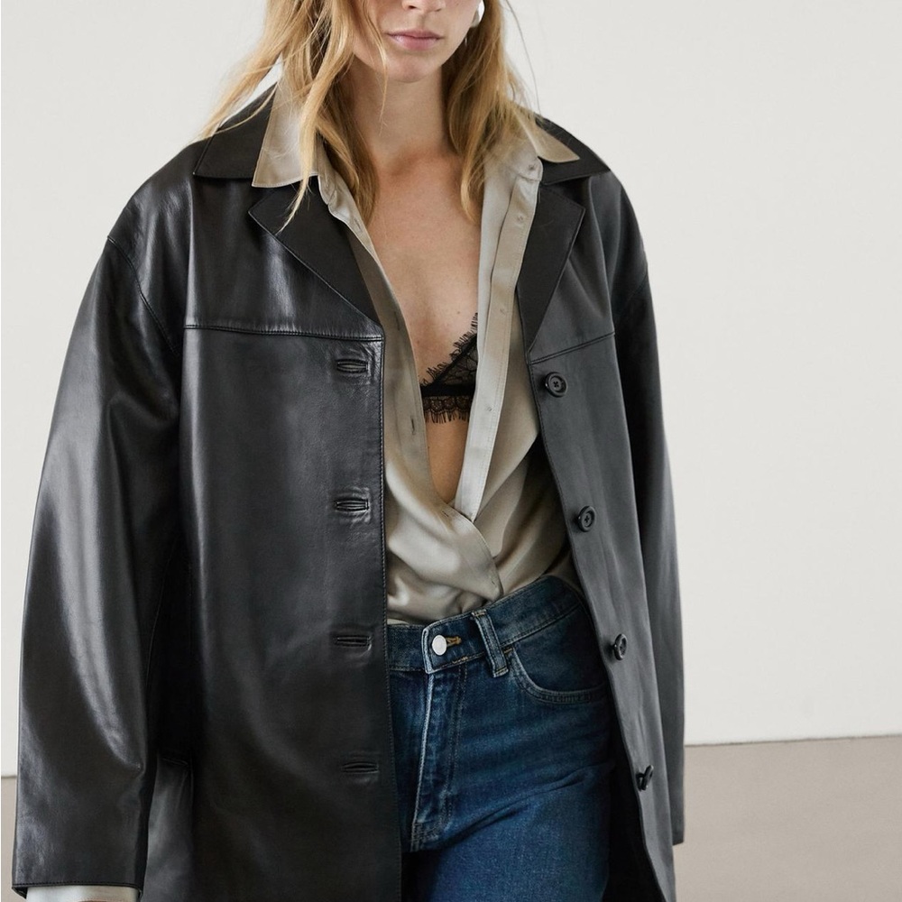 Zara/ Massimo Dutti Nappa Leather Jacket with Lapel Collar